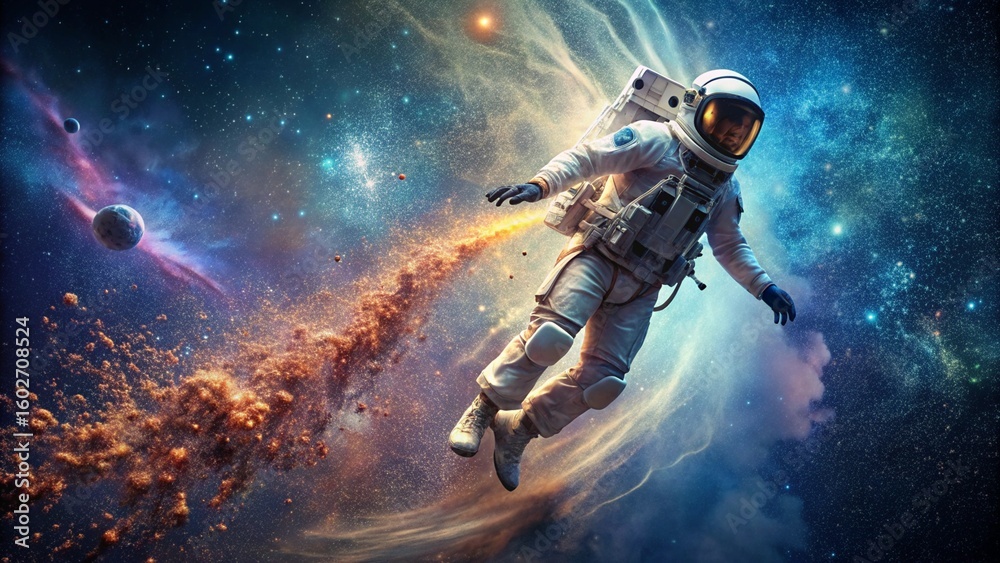 Fototapeta premium Astronaut Disintegrating in a Starry Cosmos