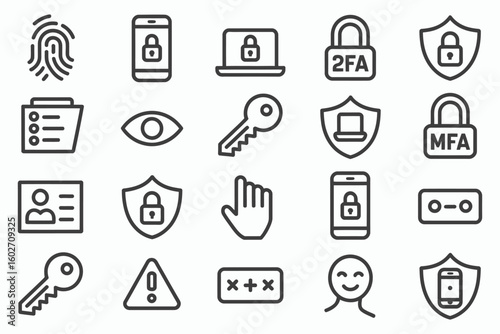 Collection of security and authentication icons for digital protection