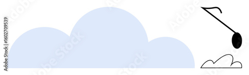 Large blue cloud with a microphone suspended above it, symbolizing audio recording, communication, technology, and creative broadcasting. Ideal for sound, media, storage, podcast cloud services