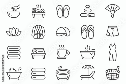 Collection of spa and wellness icons for relaxation and self care