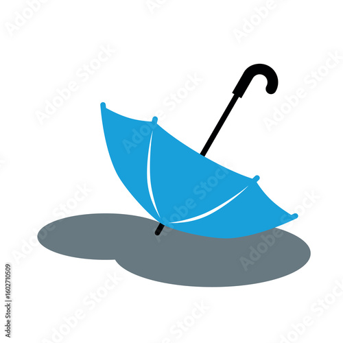 Icon of an umbrella in a puddle. Symbol of rain or protection. Means of protection from the sun. Season or autumn pictogram. Attribute of bad weather or precipitation.