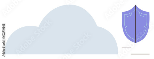 Cloud and shield highlighting cybersecurity, safe data storage, and online safety. Ideal for technology, internet, data protection, cloud services, online security privacy modern IT. Simple flat