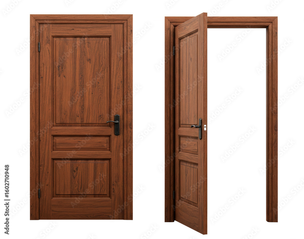 Open and closed door isolated on white background Open and closed door isolated on white background