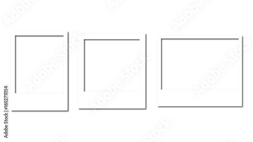 Realistic polaroid photo template sets. Empty photo card frame mock up with shadow. Vintage card on transparent background. Digital snapshot image. Vector illustration