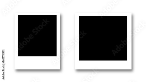 Realistic polaroid photo template sets. Empty photo card frame mock up with shadow. Vintage card on transparent background. Digital snapshot image. Vector illustration