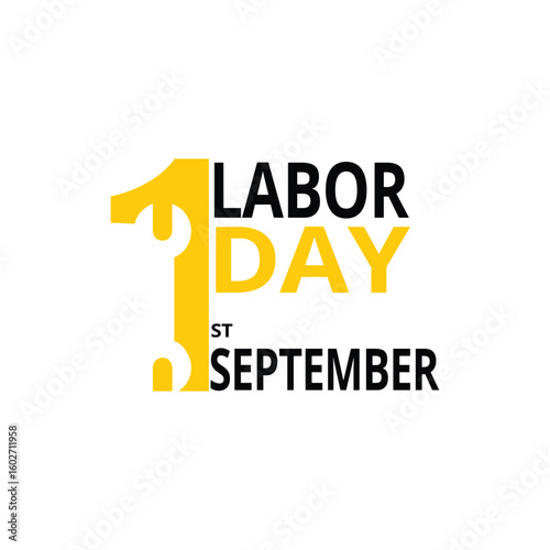 1 September Labor Day Typography Text Design for Graphic and Print Use. Labour day text on white background.