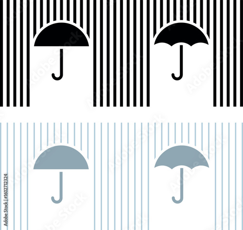 Umbrella and rain icon. Means of sun protection. Season or autumn pictogram. Attribute of bad weather or precipitation.