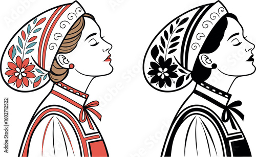  icon of woman in Sara fan dress and kokoshnik head 