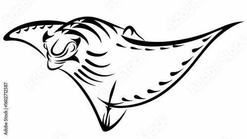 Stylized manta ray illustration with bold black lines depicting its unique shape and markings design