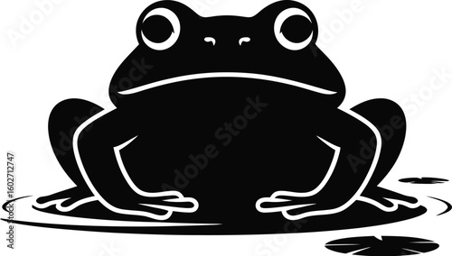 Black frog sitting in water amphibian pond