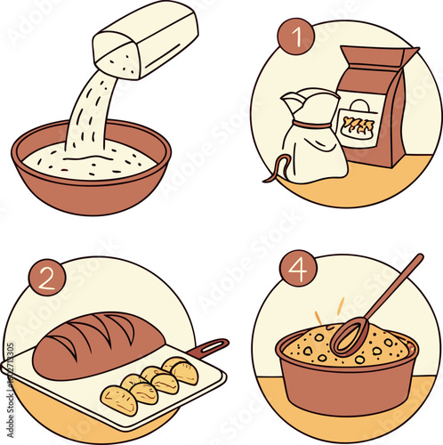   bread making process step by step icons set 