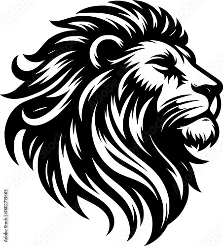 Minimalist black and white lion head icon with clean lines. Modern, bold, and scalable design, ideal for logos, stickers, or digital use.