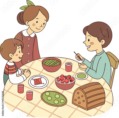 Russian family dinner table with pickled food vector 