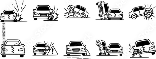 Car accident icon set. Car crash icons. Vector Illustration. EPS 10