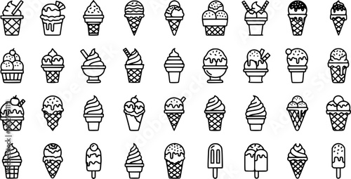 Ice cream vector icon set. Waffle cone illustration sign collection. Ice lolly symbol. Frozen juice logo.
