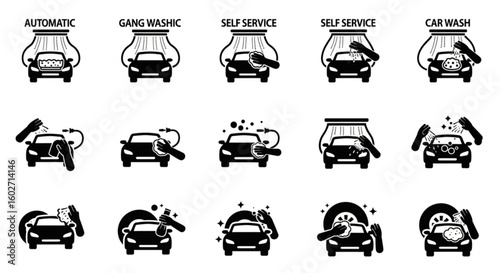 Car wash icon collection. Car washing icon. Vector Illustration. EPS 10
