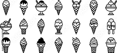 Ice cream vector icon set. Waffle cone illustration sign collection. Ice lolly symbol. Frozen juice logo.
