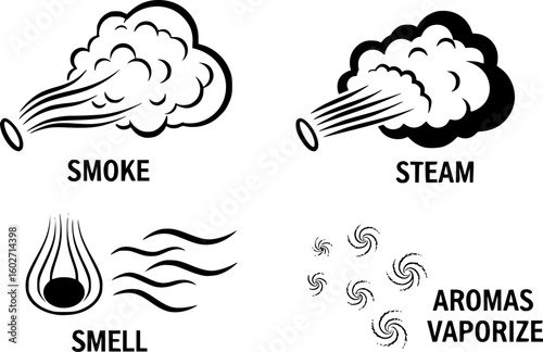 Smoke Icon. Steam Icon. Smell Icon. Aromas vaporize icons. Vector Illustration. Vector Graphic. EPS 10
