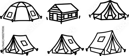 Set of icons camping car or trailer for camping in line style. Caravan icons in trendy line style.
