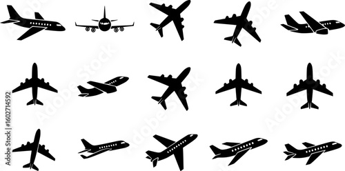Airplane icon. Black airplane icon collection. Set of black plane silhouette icon. Vector Illustration. Vector Graphic. EPS 10