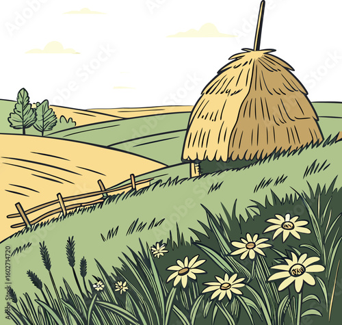 traditional Russian haystack in a field vector