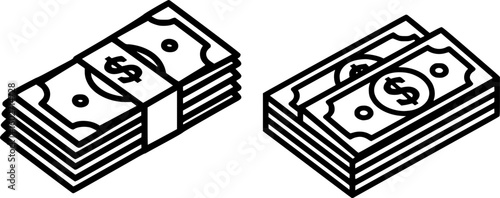 Money icon set. Cash money icon. Dollar bills icon. Vector Illustration.
