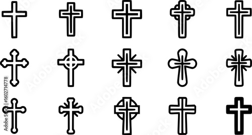 Christian cross icon collection. Religious cross icon. Vector illustration. EPS 10
