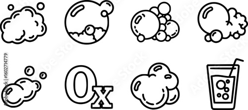 Bubble icons set. Soap foam symbols. Oxygen bubble, fizzy drink icon. Bubbles outline vector icons. Vector Illustration.