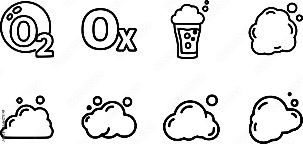 Fototapeta premium Bubble icons set. Soap foam symbols. Oxygen bubble, fizzy drink icon. Bubbles outline vector icons. Vector Illustration.