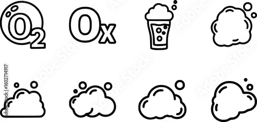 Bubble icons set. Soap foam symbols. Oxygen bubble, fizzy drink icon. Bubbles outline vector icons. Vector Illustration.