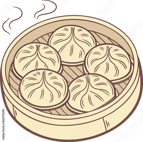  vector of bowl of Russian dumplings pelmeni top.