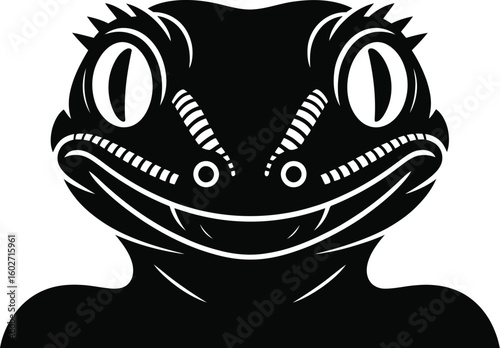 Black lizard face with white eyes and teeth reptile