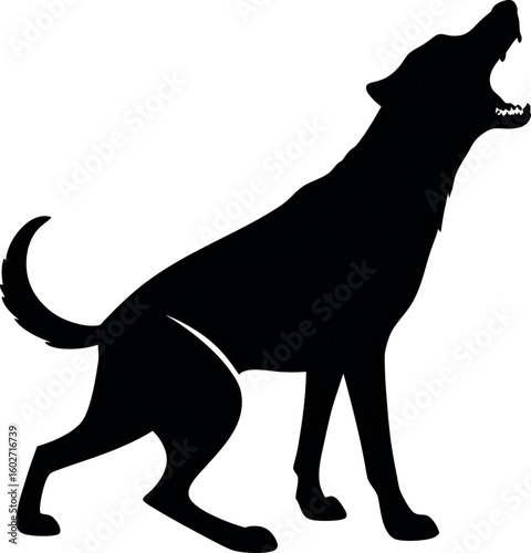 black vector icon of a dog barking side view 