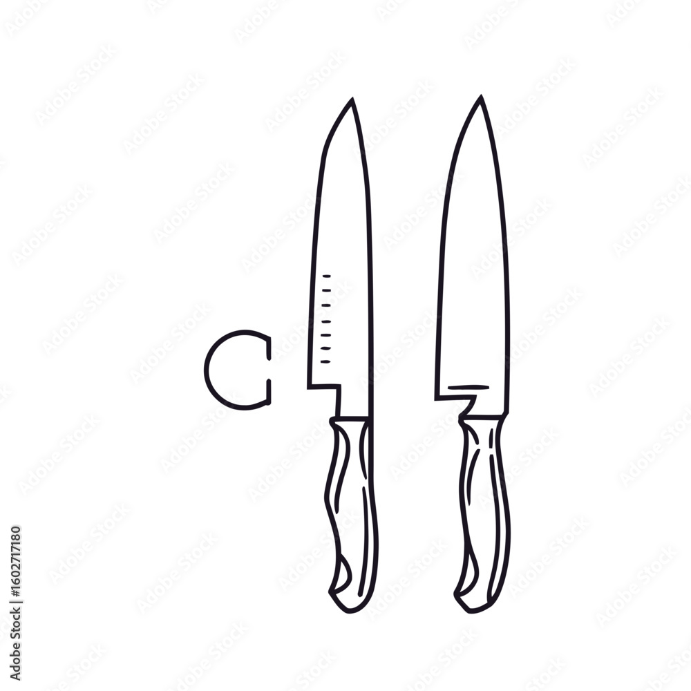 A sharp, isolated set of steel kitchen knives with black handles A sharp, isolated set of steel kitchen knives with black handles
