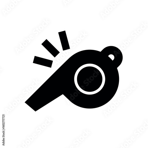 Referee whistle icon. Symbol of sport, match or championship. Referee whistle, attribute of sports referee or violation of game rules. For playing football or hockey, volleyball or basketball.