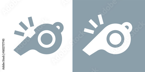 Referee whistle icon. Symbol of sport, match or championship. Referee whistle, attribute of sports referee or violation of game rules. For playing football or hockey, volleyball or basketball.