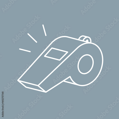 Referee whistle icon. Symbol of sport, match or championship. Referee whistle, attribute of sports referee or violation of game rules. For playing football or hockey, volleyball or basketball.