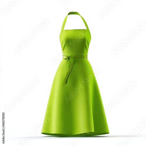 Stylish Lime Green Sundress Design A line Halter Neck Dress with Belt Fashion Apparel