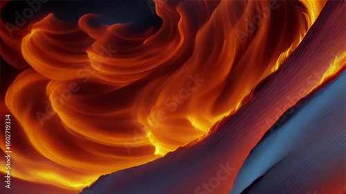 Fiery Abyss: Fiery Red and Orange Swirling Clouds Over a Mysterious Landscape for Fantasy and Science Fiction Design