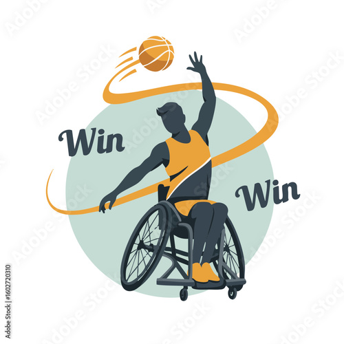 Badge of Paralympic Athlete in Action with ‘Win’ Script Icon