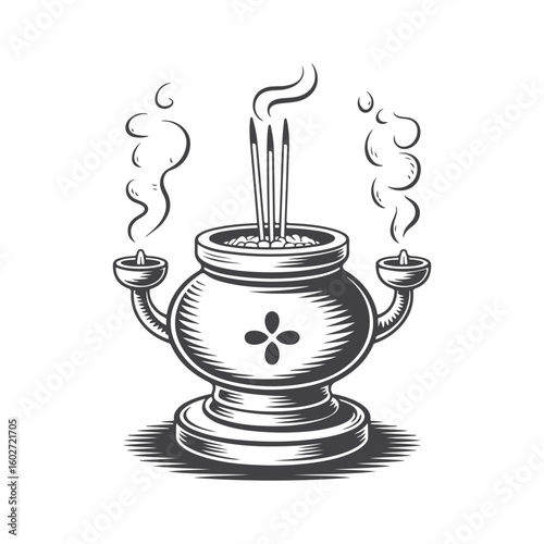 Incense burner with smoking sticks and side holders aroma spiritual