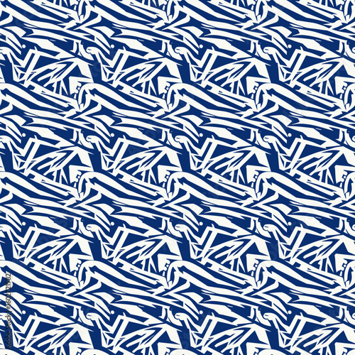 Seamless pattern with traditional Japanese Seigaiha design in blue  