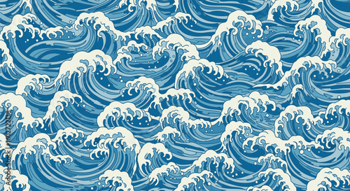 Seamless background with traditional Japanese wave pattern in Seigaiha style  