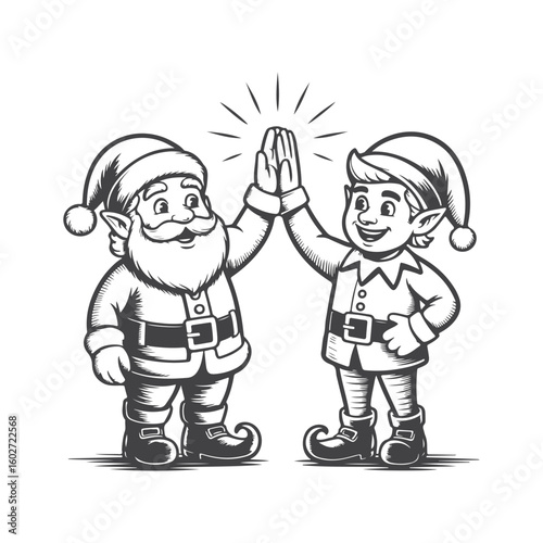 Santa Claus and Elf High Five Celebration christmas holiday