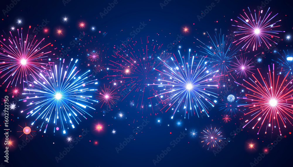 Naklejka premium A vibrant display of fireworks illuminating the night sky with bursts of color and sparkling lights