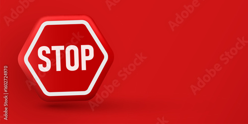 Red STOP 3d icon. Alert, caution or emergency notification. Danger hazard notification. Caution alert notice. Vector Illustration