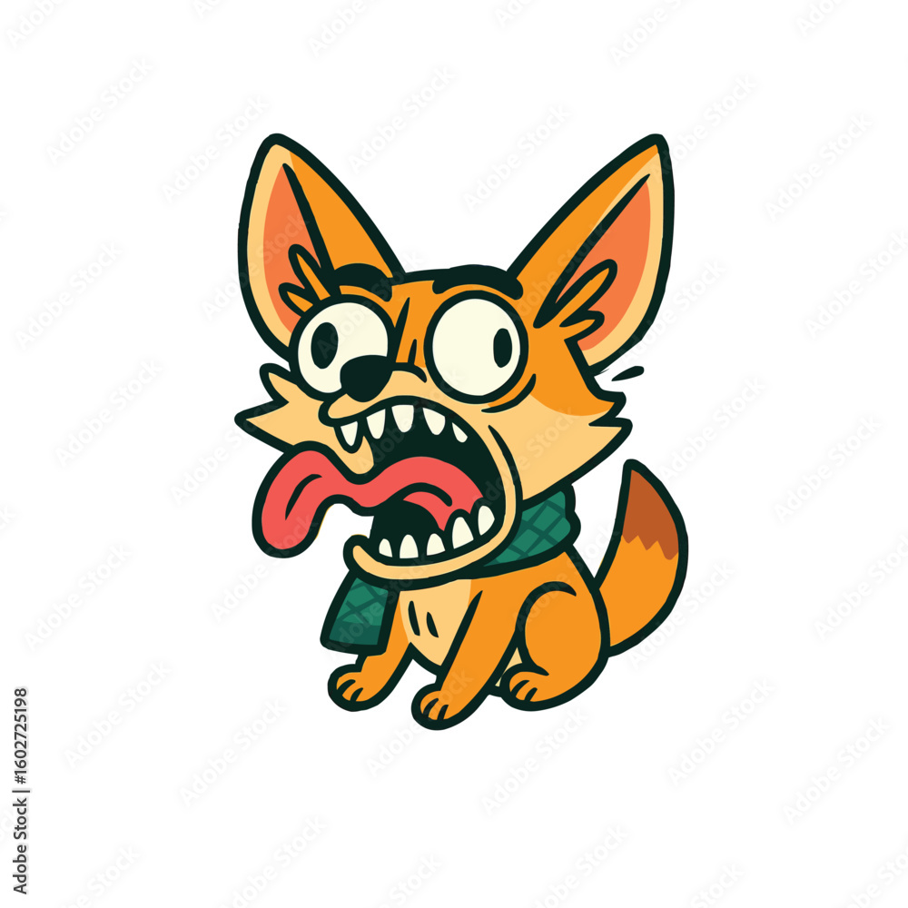 Obraz premium Cute orange cartoon fox and dog mammal vector illustration with a bone
