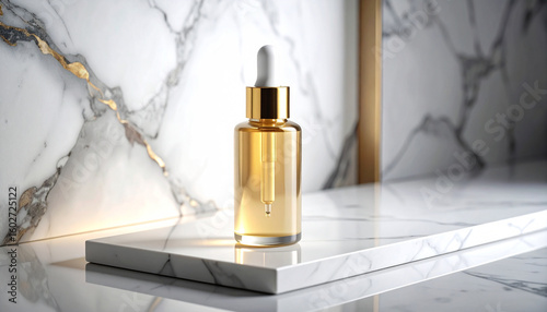 Golden Skincare Serum on Marble