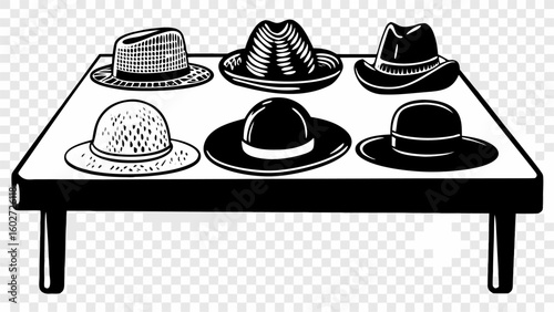 A diverse collection of fashionable hats, including vintage, top, and bowler styles, isolated on a white background