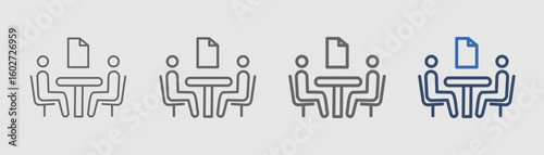 
working line icon set with two people sitting together and discussing